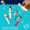 4 wooden mermaid peg dolls laying down and 1 being held by a child’s hand against illustrated background. Quote from the little Mermaid. 1 pale skinned with blond hair, 1 pale skinned with a brown top knot, 1 medium skinned with brown pigtails, 1 medium skinned with black double buns.