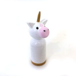 1 magical toys for kids unicorn standing. Pink muzzle and gold horn.