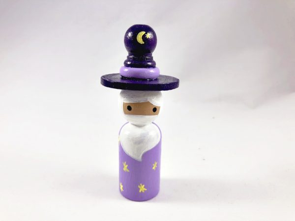 purple wizard peg doll standing
