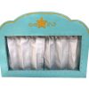 front view of wooden peg doll accessories theater with curtains closed